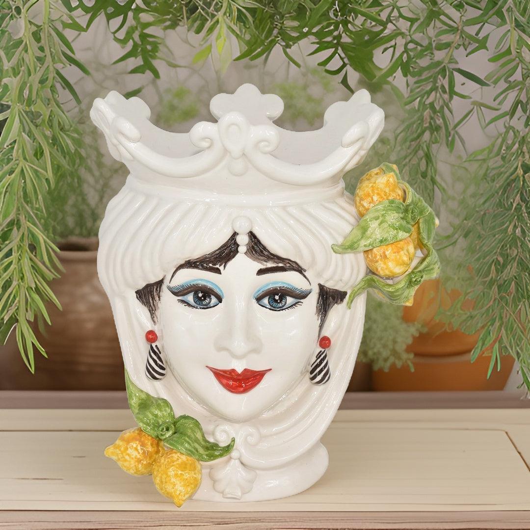 Testa h 25 cm White and Lemon femmina - Ceramiche di Caltagirone Sofia