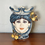 Testa h 25 con limoni mono blu femmina - Ceramiche di Caltagirone Sofia