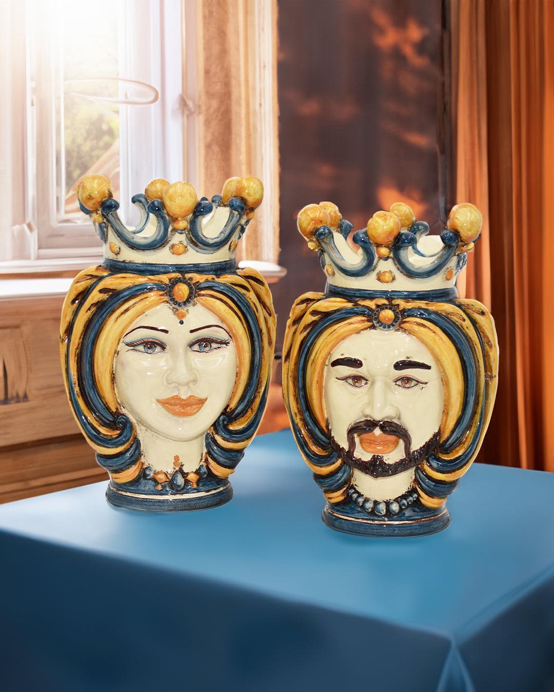 Testa h 25 turbante blu/arancio - Ceramiche di Caltagirone Sofia - Ceramiche di Caltagirone Sofia