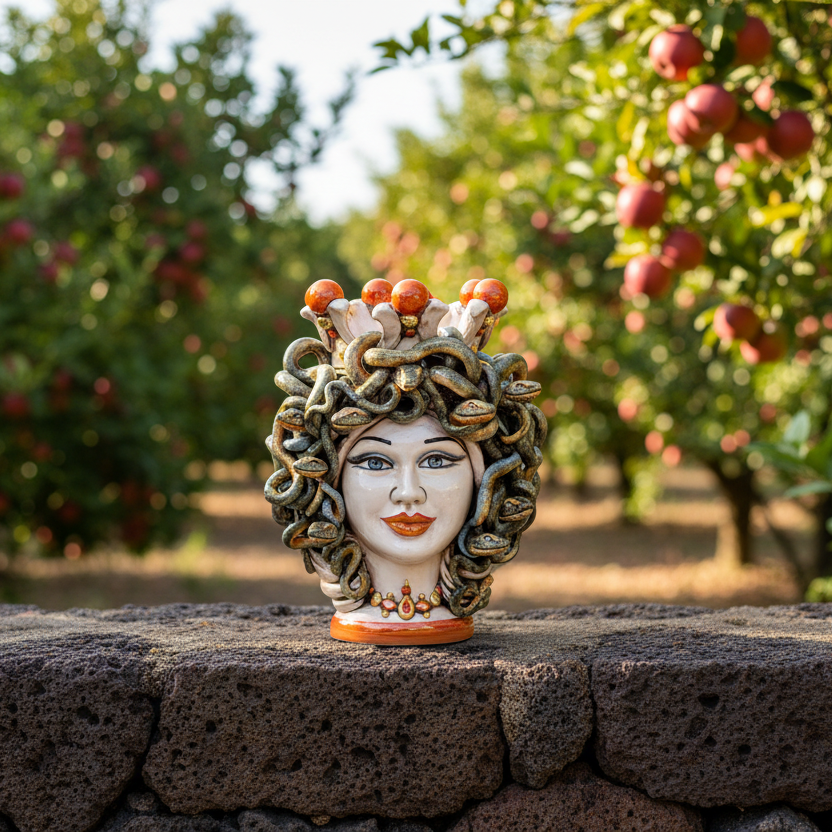 Testa h 25 turbante medusa madreperla antichizzato oro e lustri