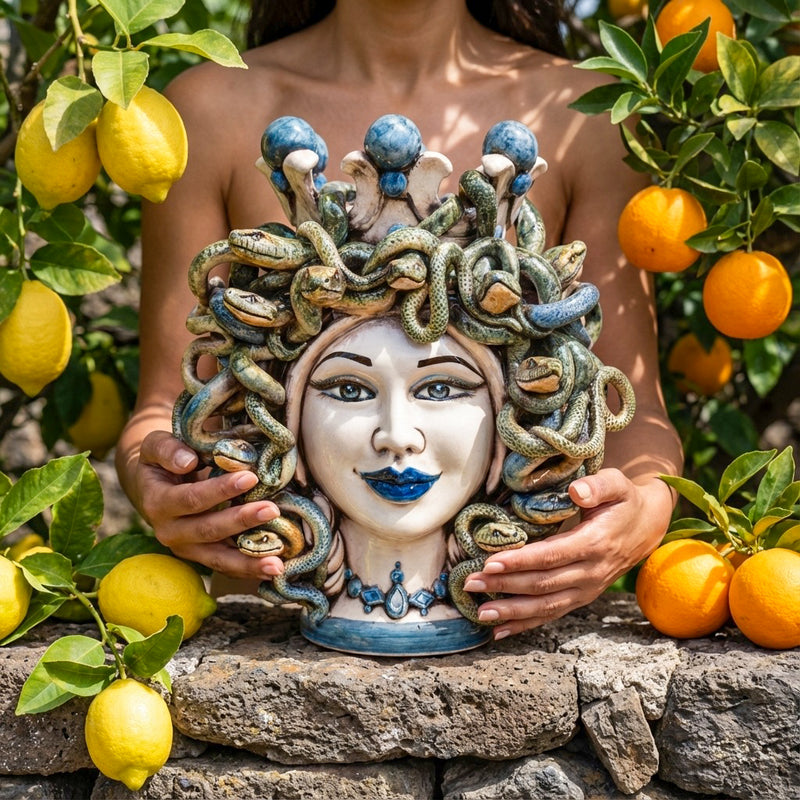 Testa h 25 turbante medusa madreperla colorato perline blu