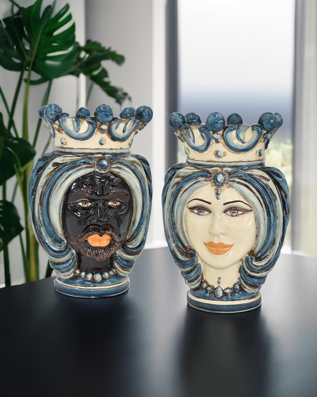 Testa h 25 turbante monocromia di Blu - Ceramiche di Caltagirone Sofia - Ceramiche di Caltagirone Sofia