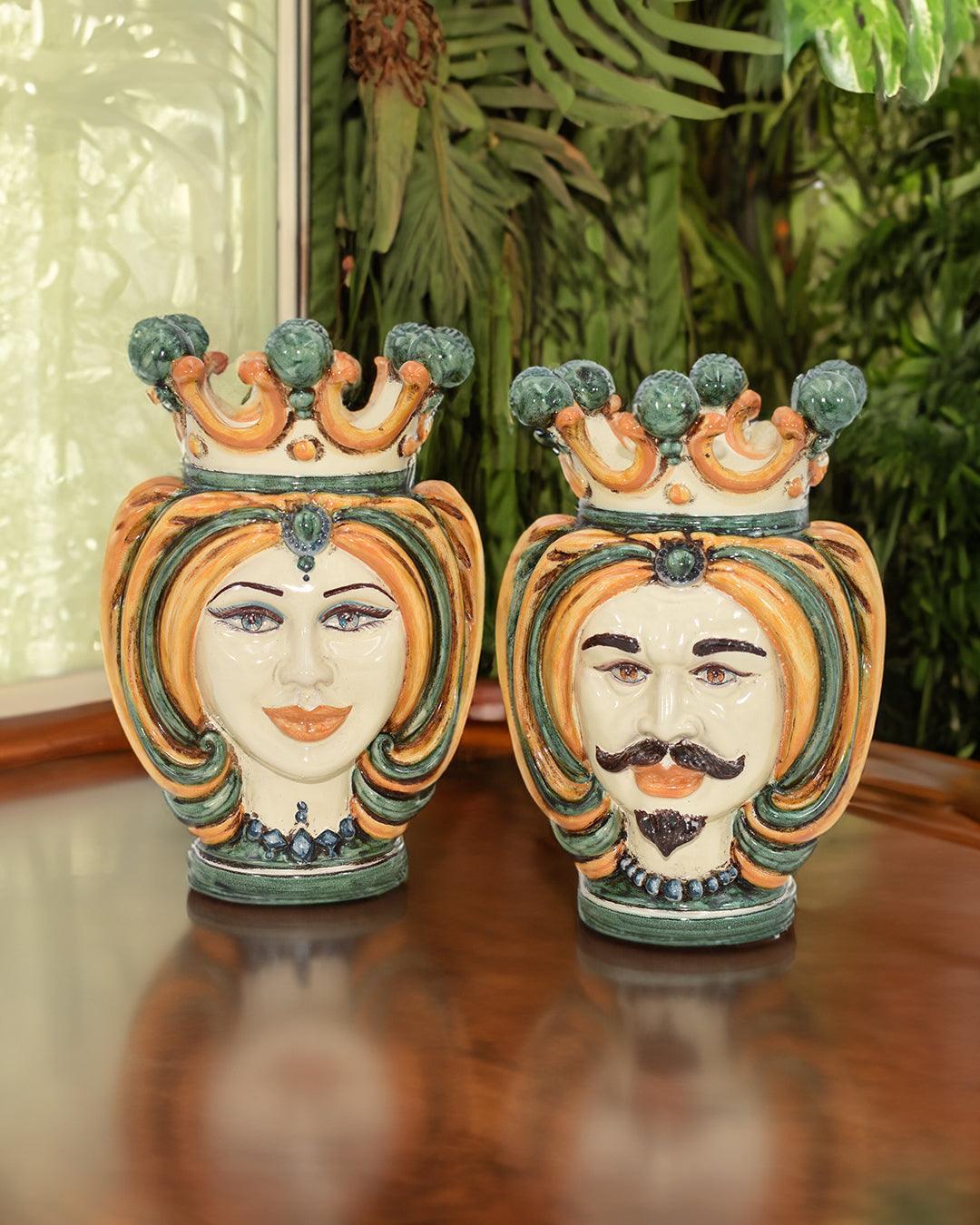 Testa h 25 turbante verde/arancio - Ceramiche di Caltagirone Sofia - Ceramiche di Caltagirone Sofia