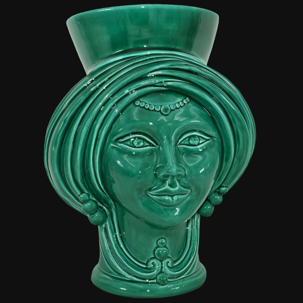 Testa h 30 corona liscia Verde Smeraldo Donna - Teste di moro moderne Sofia Ceramiche - Ceramiche di Caltagirone Sofia