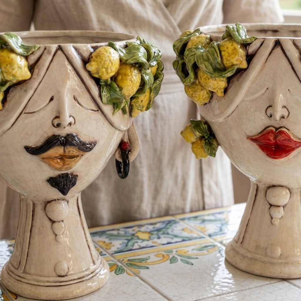 Testa h 30 Zahira Limoni Siciliani in Madreperla viso donna - Ceramiche di Caltagirone Sofia