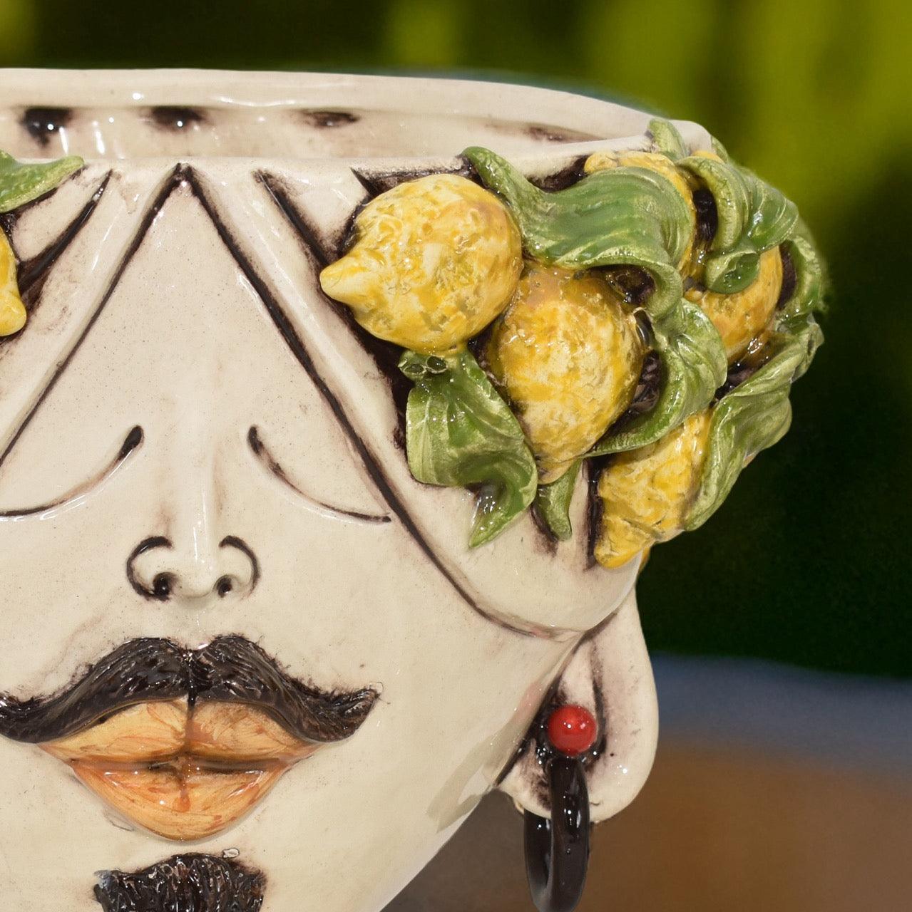 Testa h 30 Zahira Limoni Siciliani in Madreperla viso uomo - Ceramiche di Caltagirone Sofia