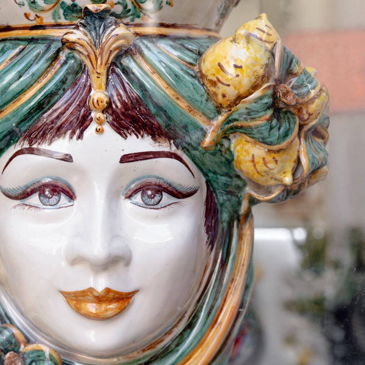 Testa h 40 limoni verde/arancio femmina - Ceramiche di Caltagirone Sofia