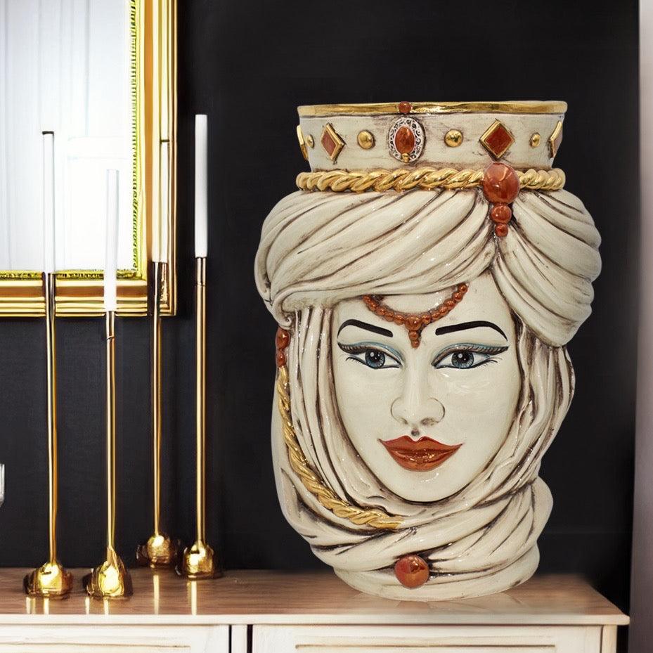 Testa h 40 madreperla antichizzato oro e lustri femmina - Ceramiche di Caltagirone Sofia