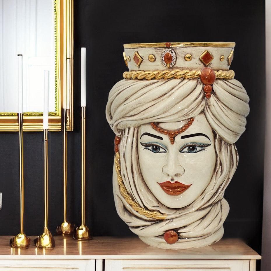 Testa h 40 madreperla antichizzato oro e lustri femmina - Ceramiche di Caltagirone Sofia