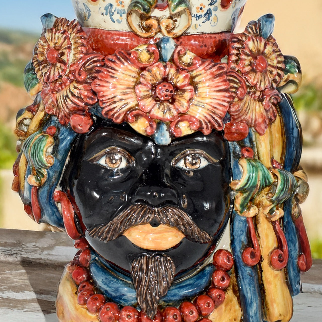 Testa h 50 c/turbante decoro sicily maschio moro - Ceramiche di Caltagirone Sofia