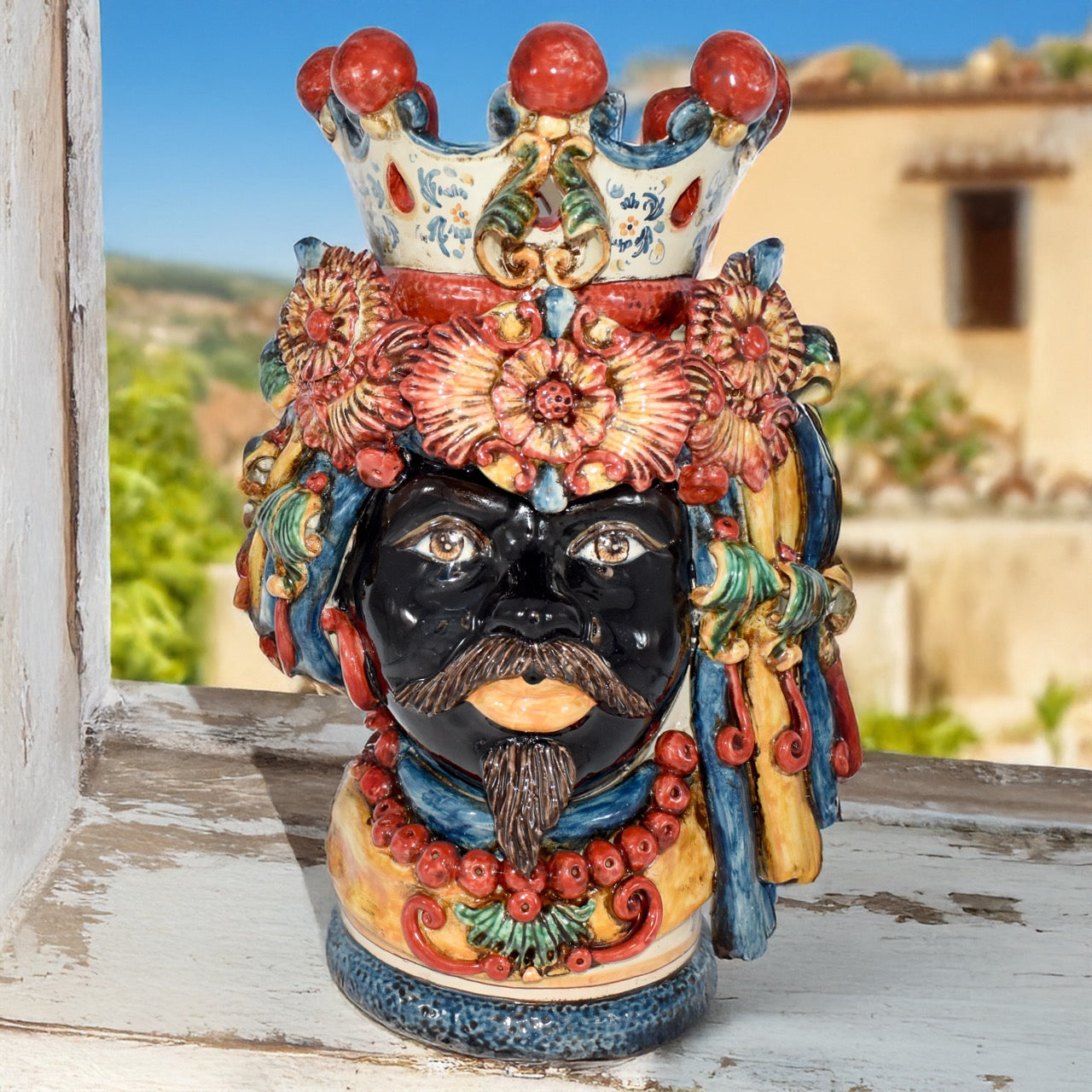Testa h 50 c/turbante decoro sicily maschio moro - Ceramiche di Caltagirone Sofia