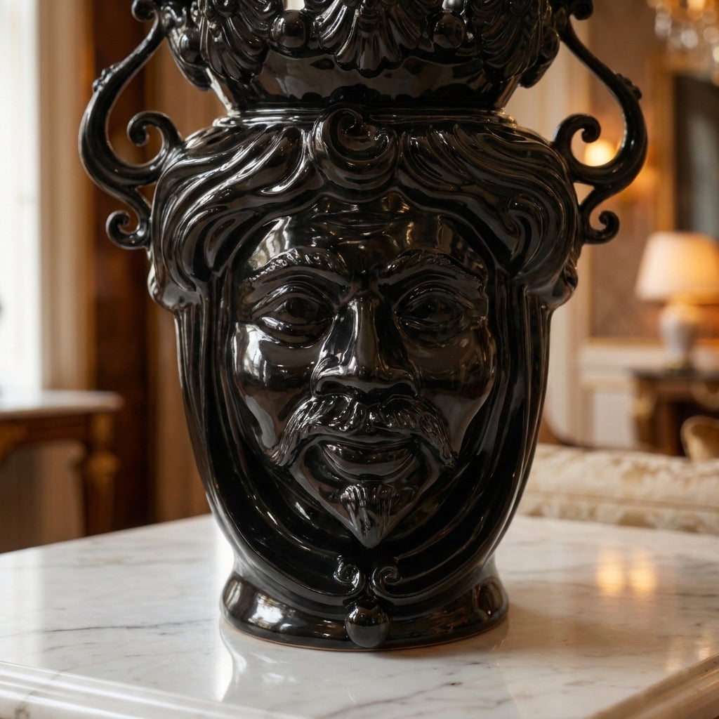 Testa porta candele h 40 black line uomo s/espressione - Ceramiche di Caltagirone Sofia