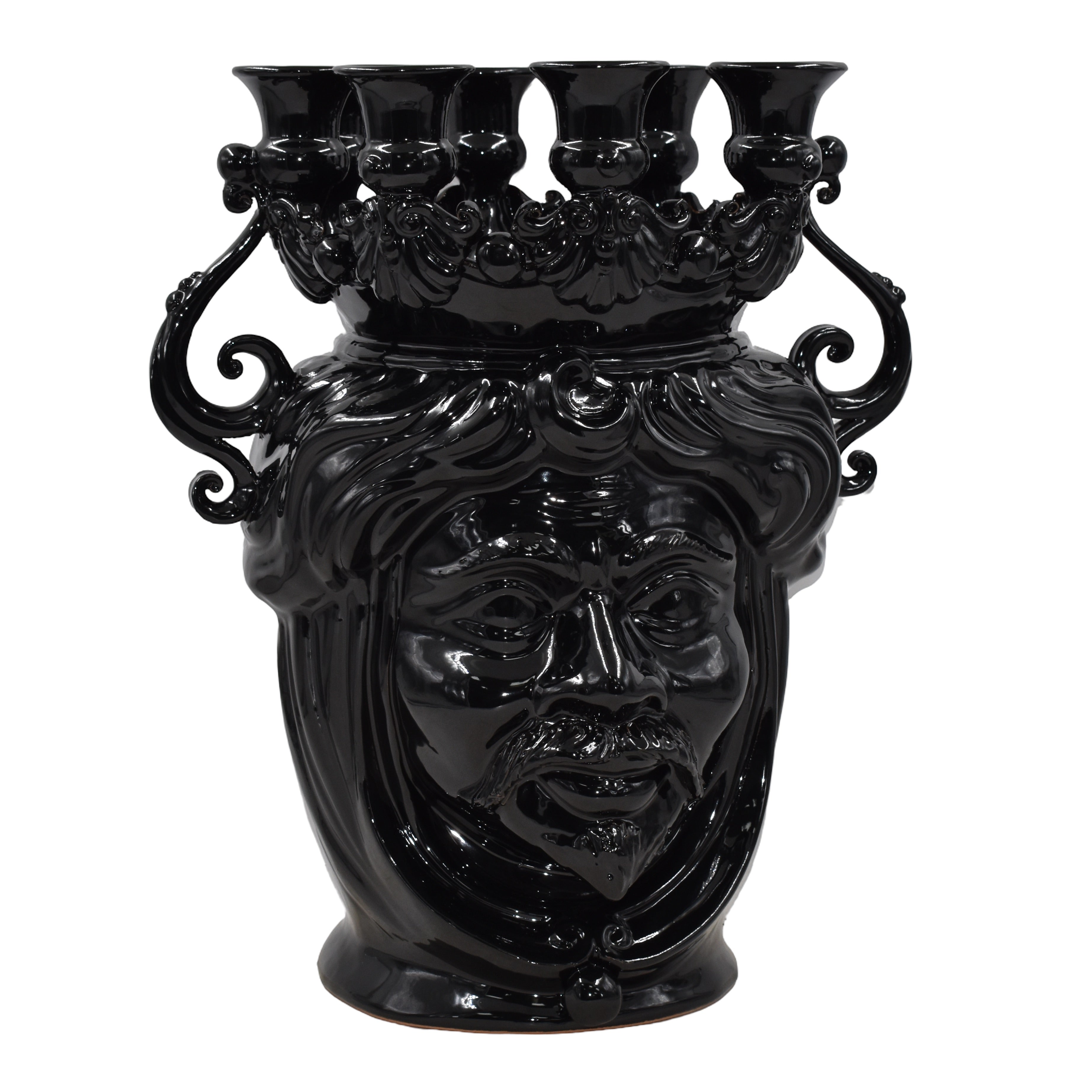 Testa porta candele h 40 black line uomo s/espressione - Ceramiche di Caltagirone Sofia