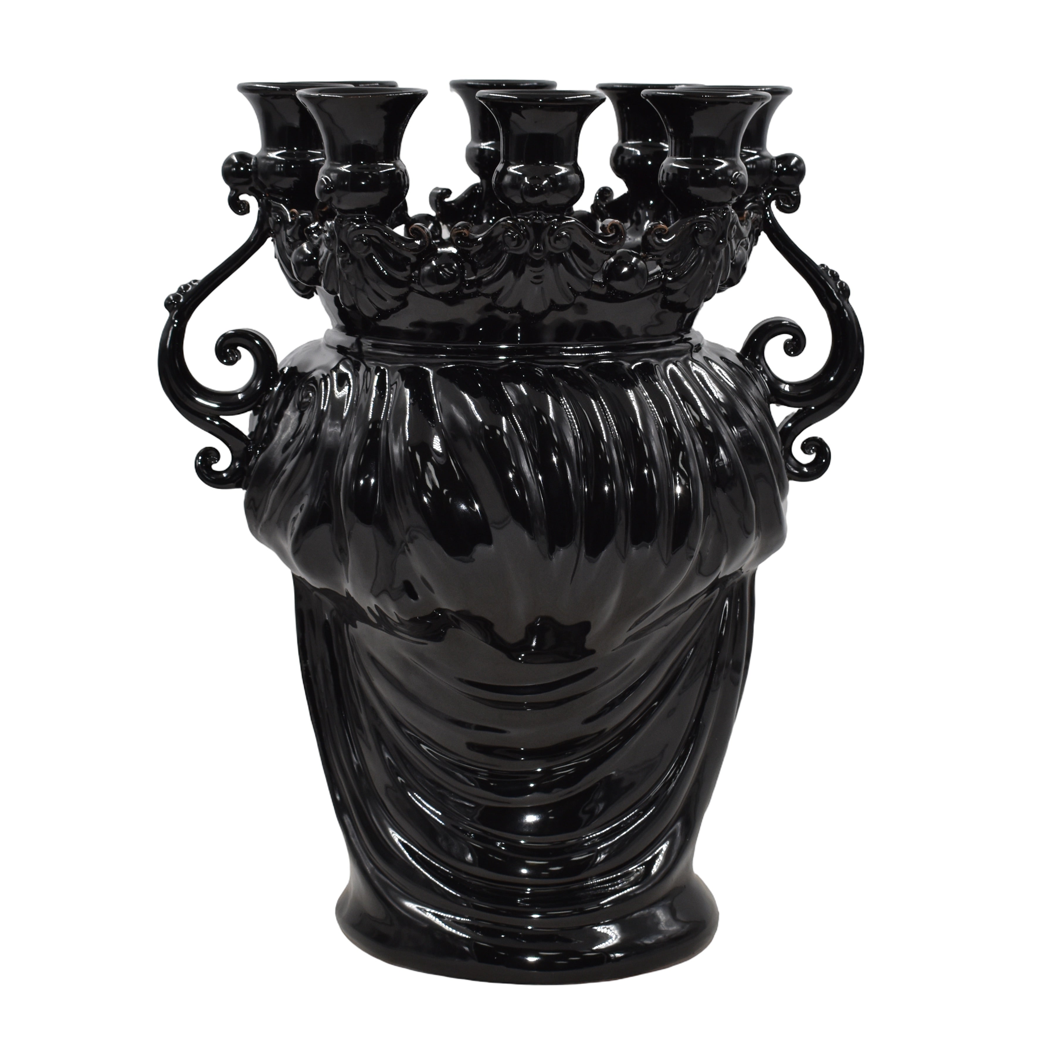 Testa porta candele h 40 black line uomo s/espressione - Ceramiche di Caltagirone Sofia