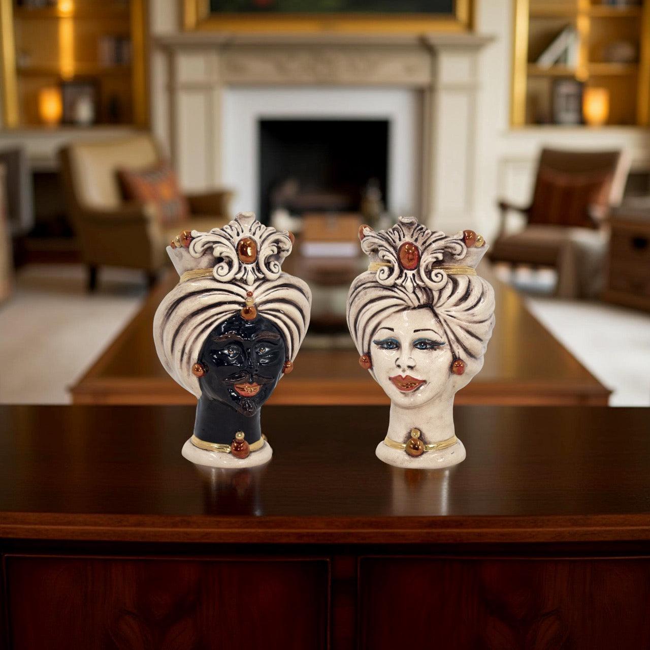 Teste con corona h 16 tuareg madreperla antichizzato Oro e Lustri - Ceramiche di Caltagirone Sofia