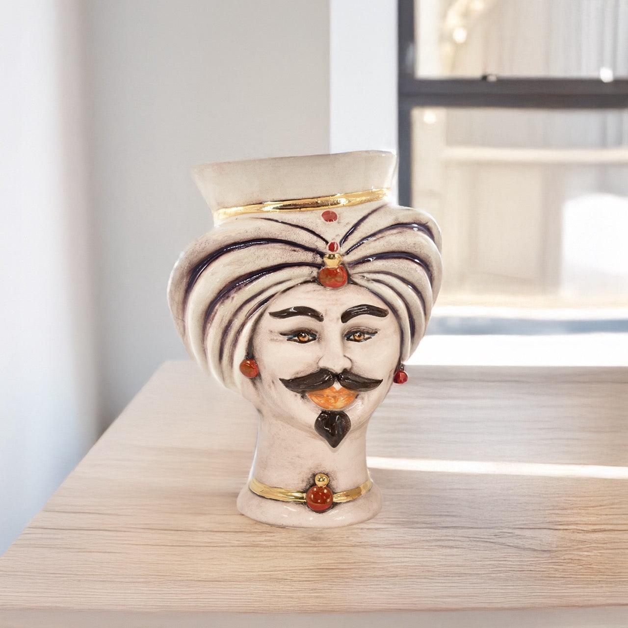 Teste di moro h 16 tuareg madreperla antichizzato Oro e Lustri - Ceramiche di Caltagirone Sofia