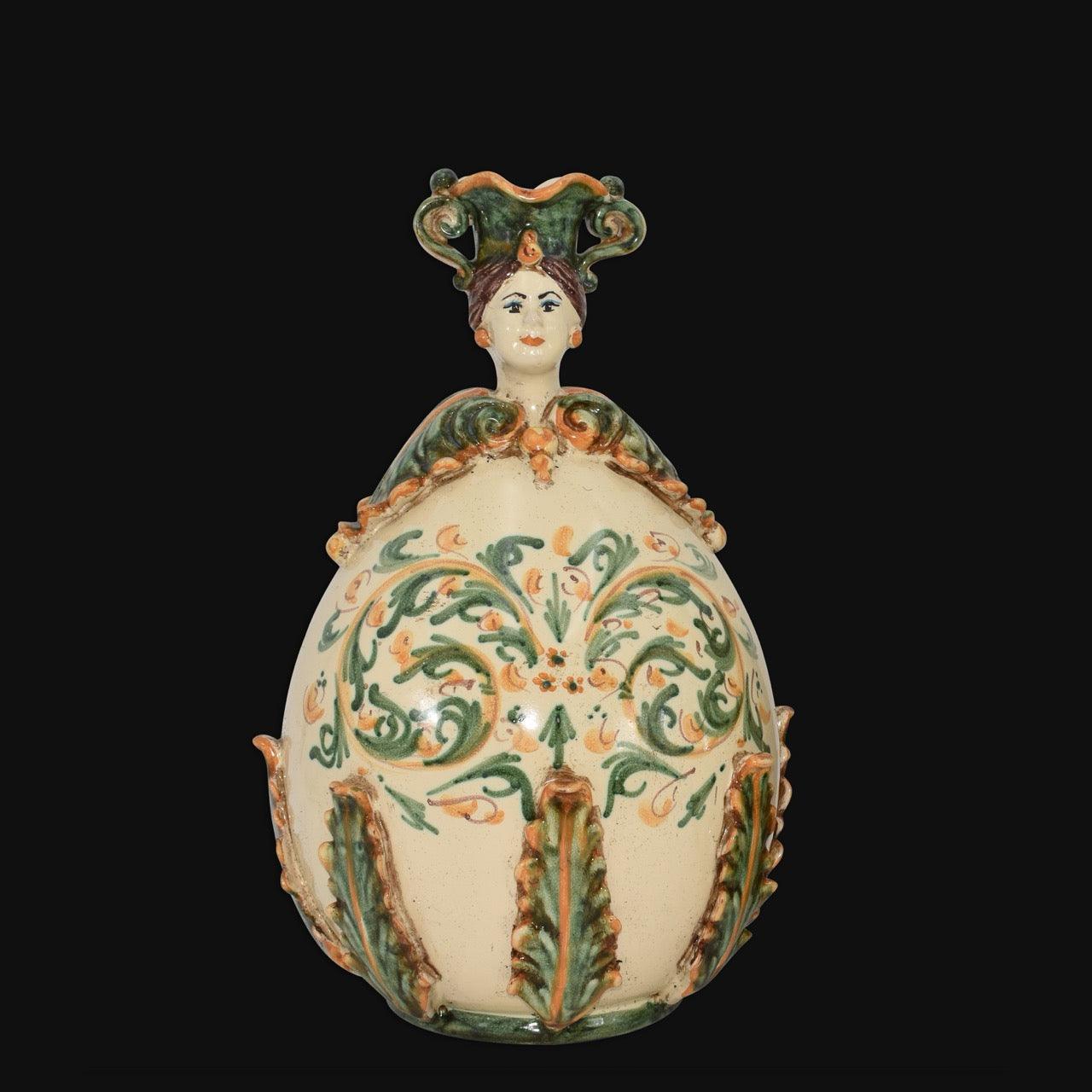 Uovo a personaggio femmina h 25 cm plastico sofia Verde e Arancio - Ceramiche di Caltagirone Sofia