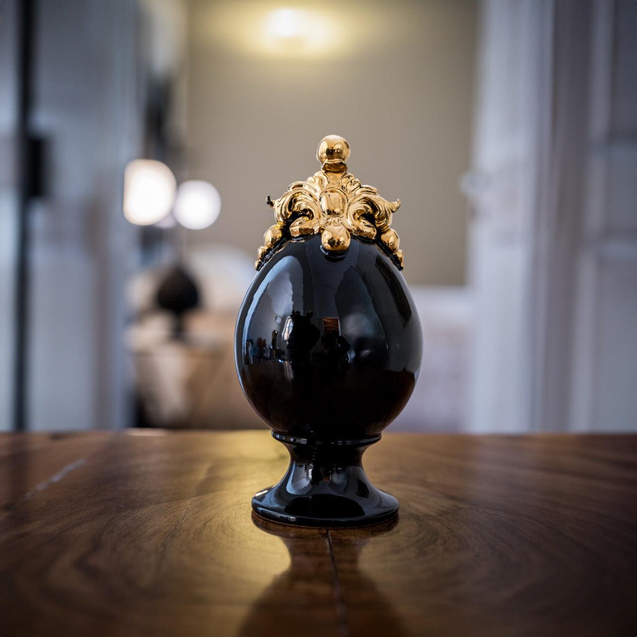 Uovo Ceramica Black & Gold con Oro Zecchino - Artigianato Siciliano - Ceramiche di Caltagirone Sofia