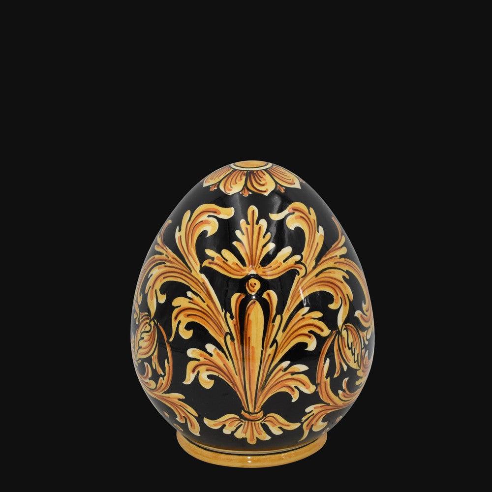 Uovo h 20 Ornato Fondo Nero in ceramica di Caltagirone - Ceramiche di Caltagirone Sofia