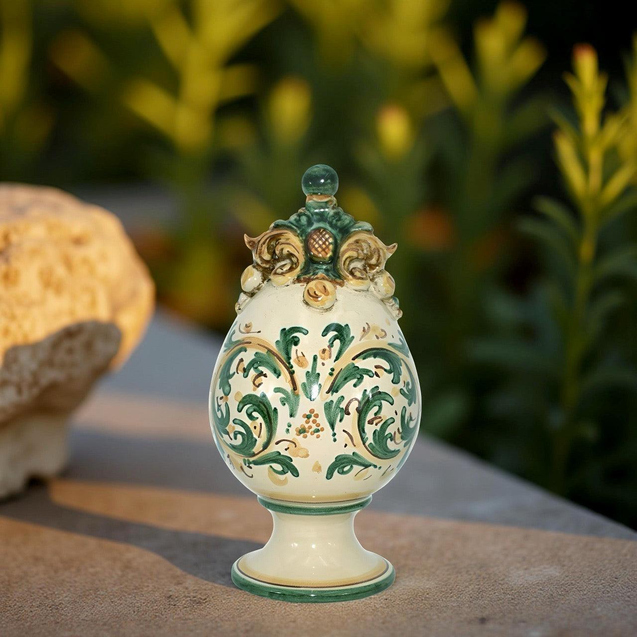 Uovo in ceramica h 18 plastico Sofia Verde e Arancio - Ceramiche di Caltagirone Sofia