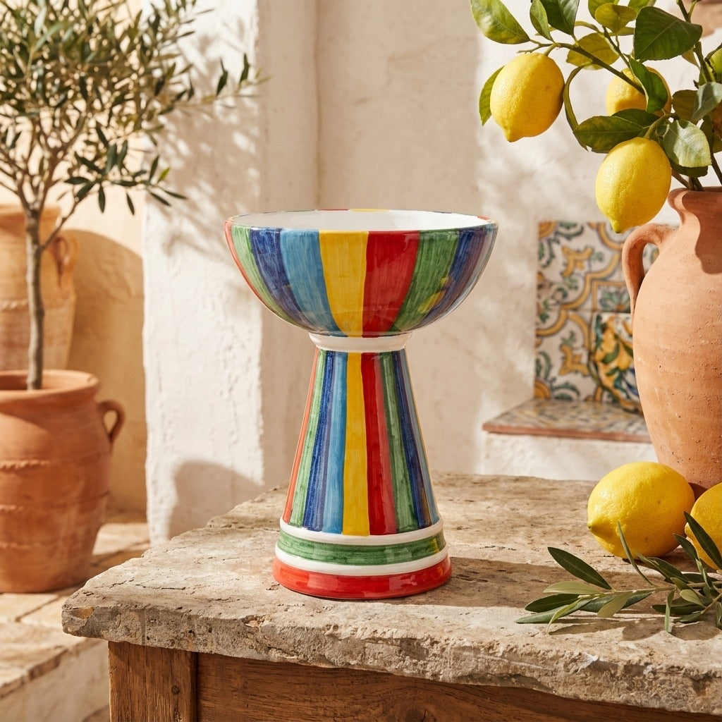 Vaso a coppa retto c/piede h 27 White and Color - Ceramiche di Caltagirone Sofia