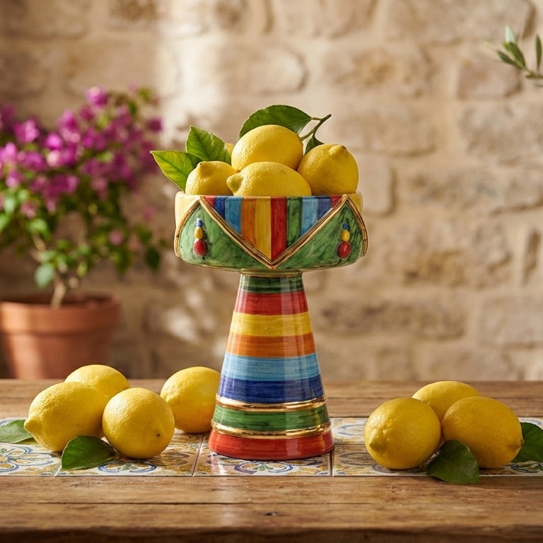 Vaso a coppa retto c/piede h 27 White and Color oro - Ceramiche di Caltagirone Sofia