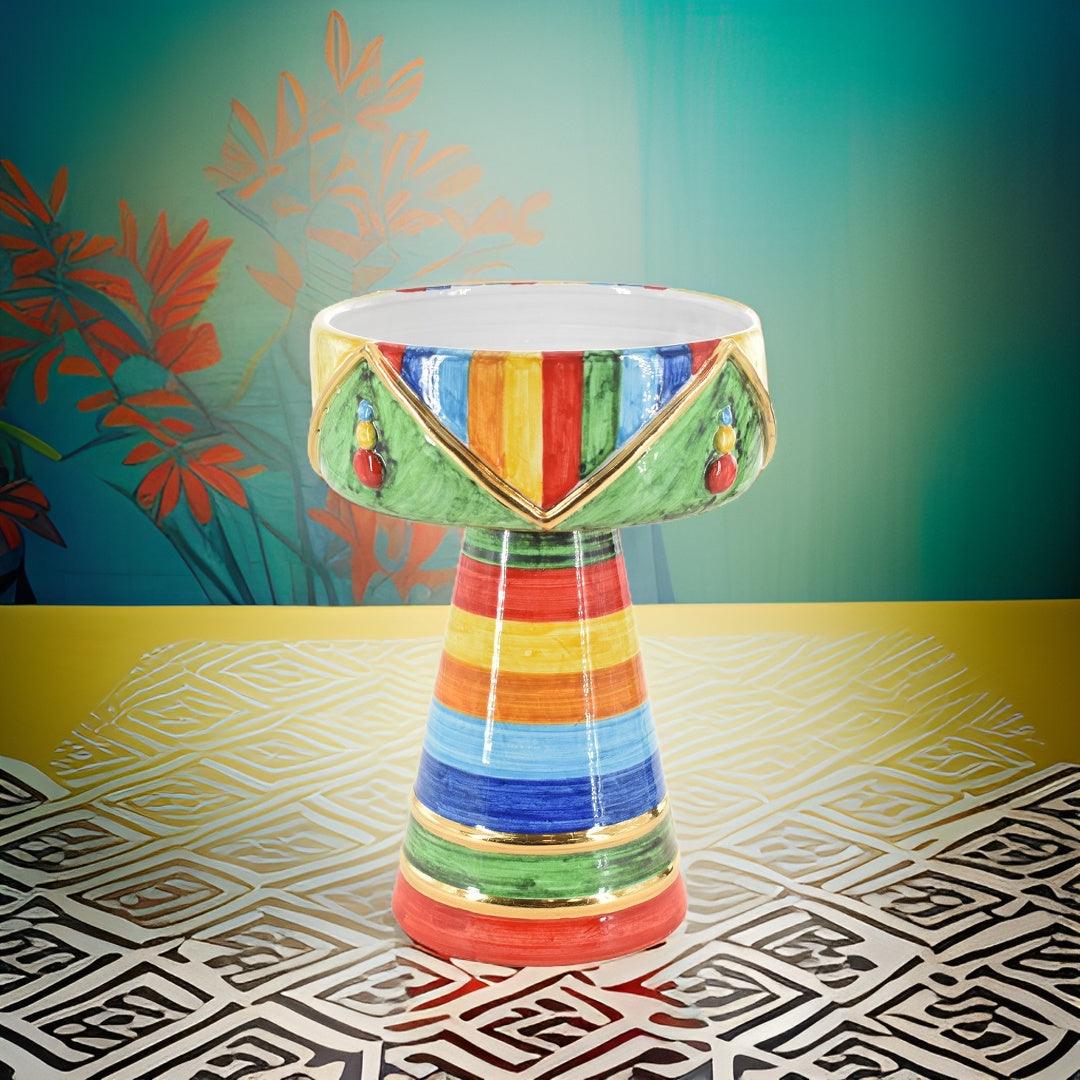 Vaso a coppa retto c/piede h 27 White and Color oro - Ceramiche di Caltagirone Sofia