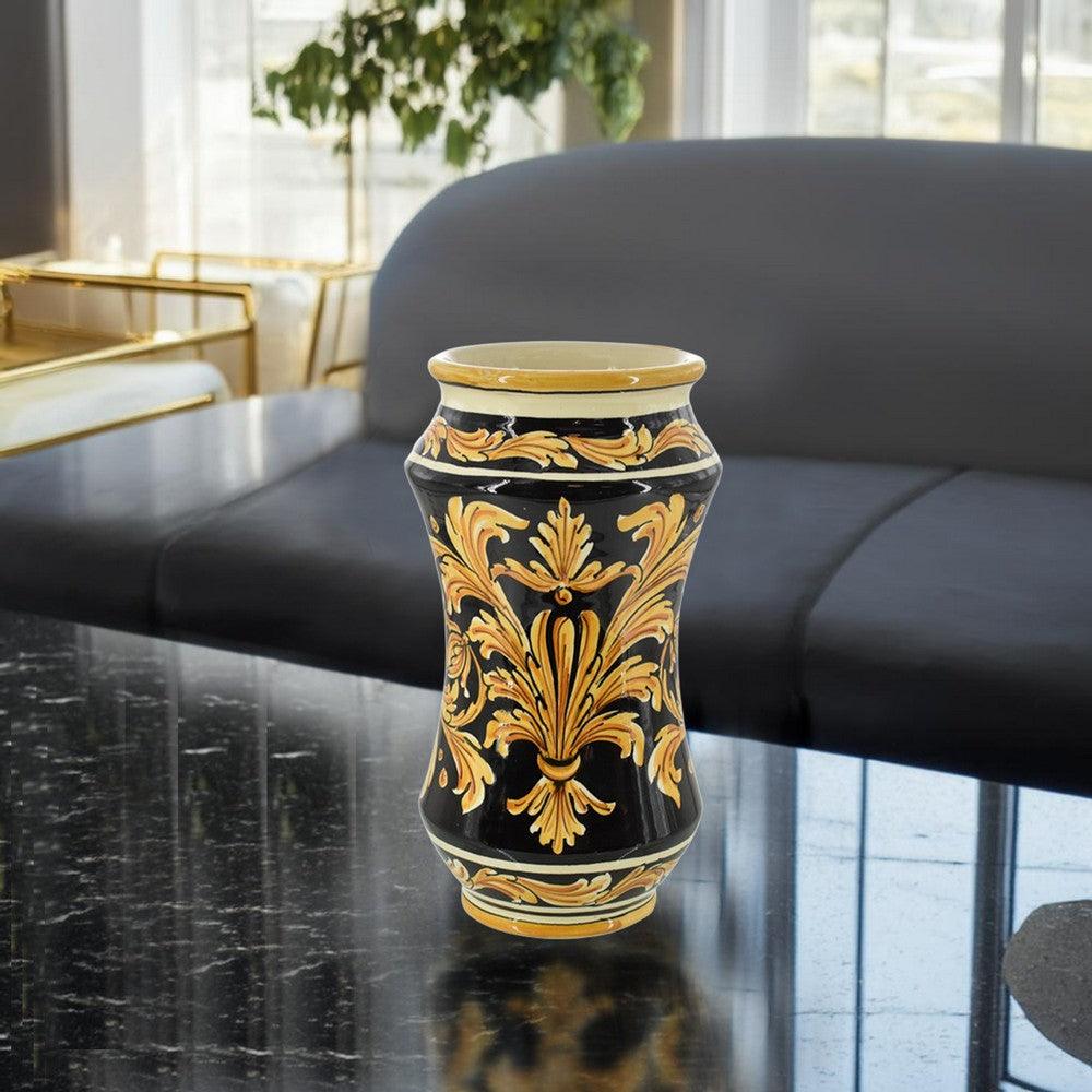 Vaso albarello h 25 Ornato Fondo Nero in ceramica di Caltagirone - Ceramiche di Caltagirone Sofia