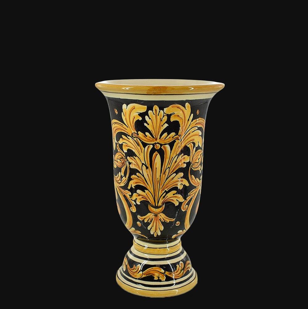 Vaso Calice h 25/35 Ornato Fondo Nero in ceramica di Caltagirone - Ceramiche di Caltagirone Sofia