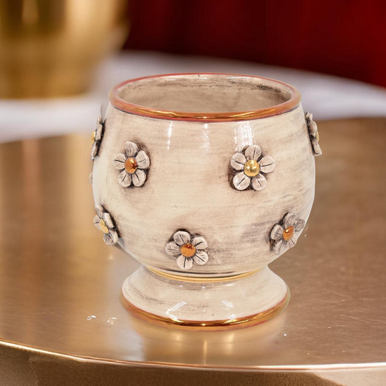 Vaso c/fiori h 20 madreperla antichizzato oro e lustri - Ceramiche di Caltagirone Sofia