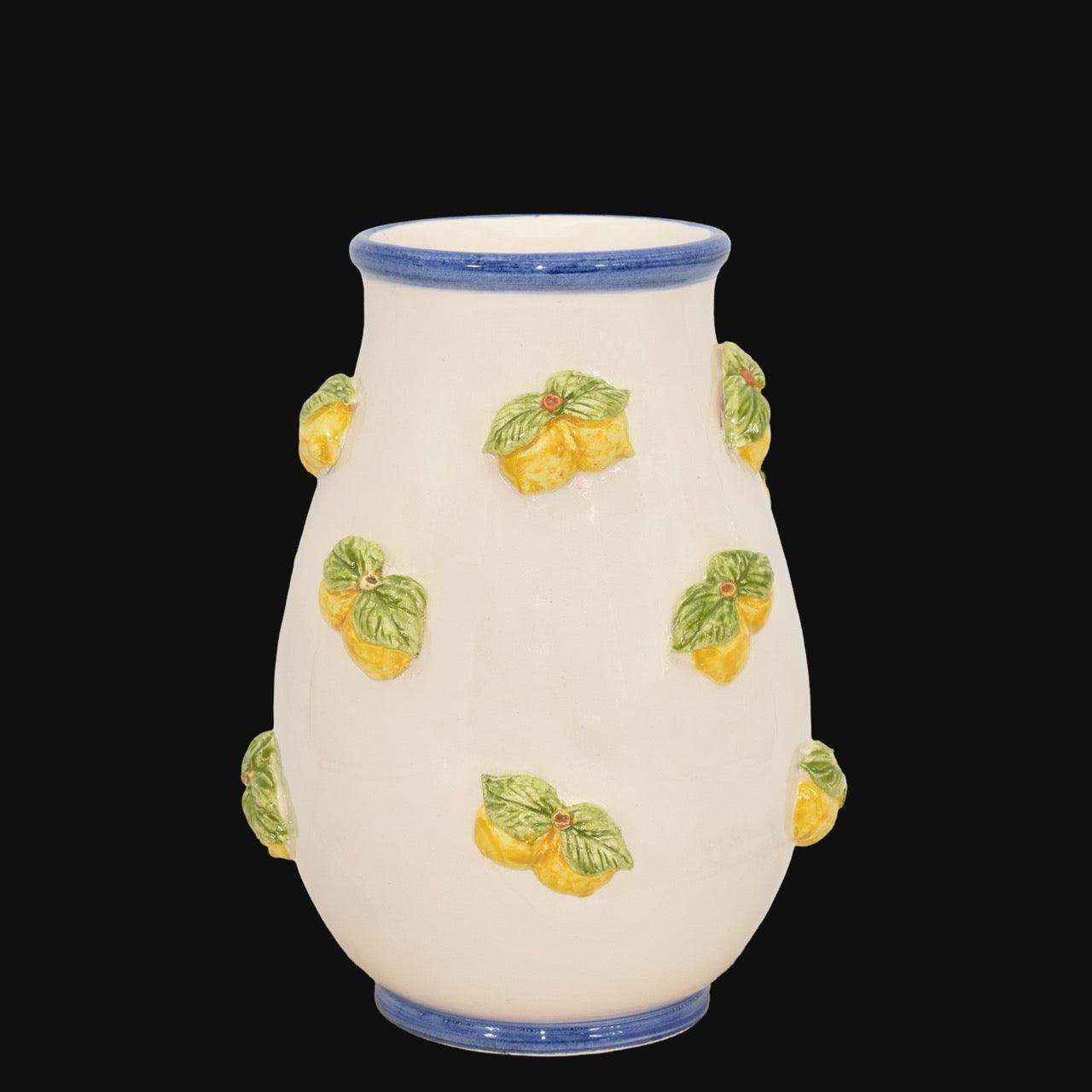 Vaso con limoni h 25 white and lemon in ceramica di Caltagirone - Ceramiche di Caltagirone Sofia