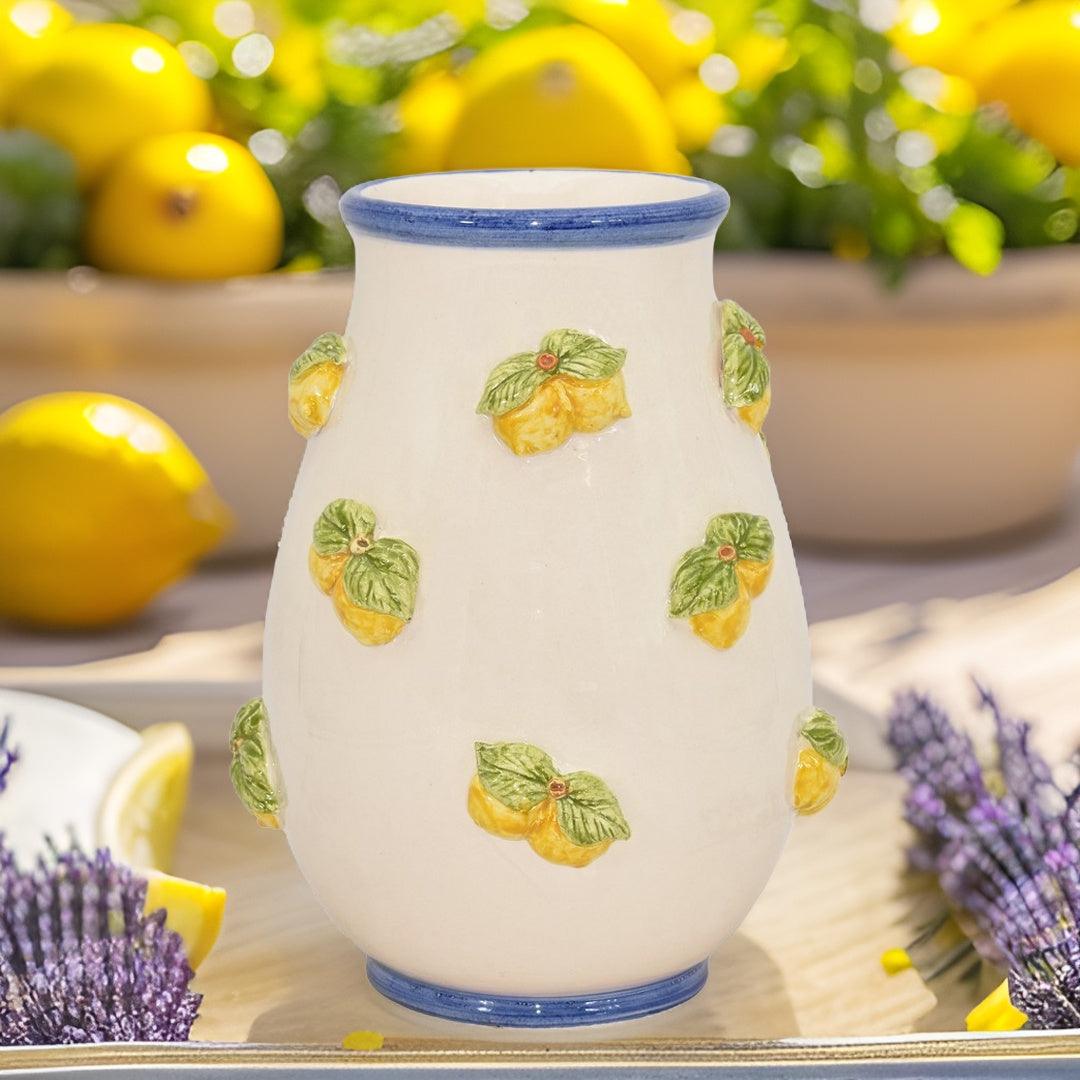 Vaso con limoni h 25 white and lemon in ceramica di Caltagirone - Ceramiche di Caltagirone Sofia