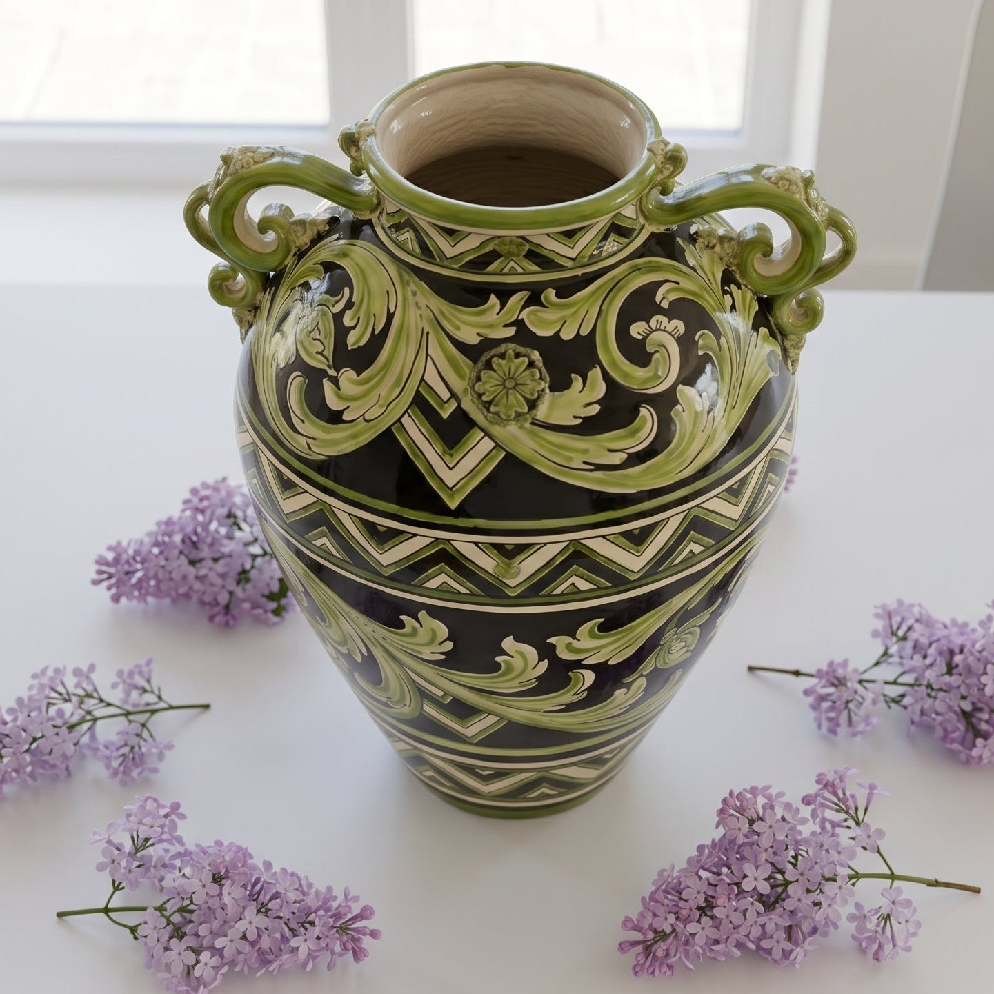 Vaso in Ceramica di Caltagirone h 50 cm - Linea Parigi Nero e Verde