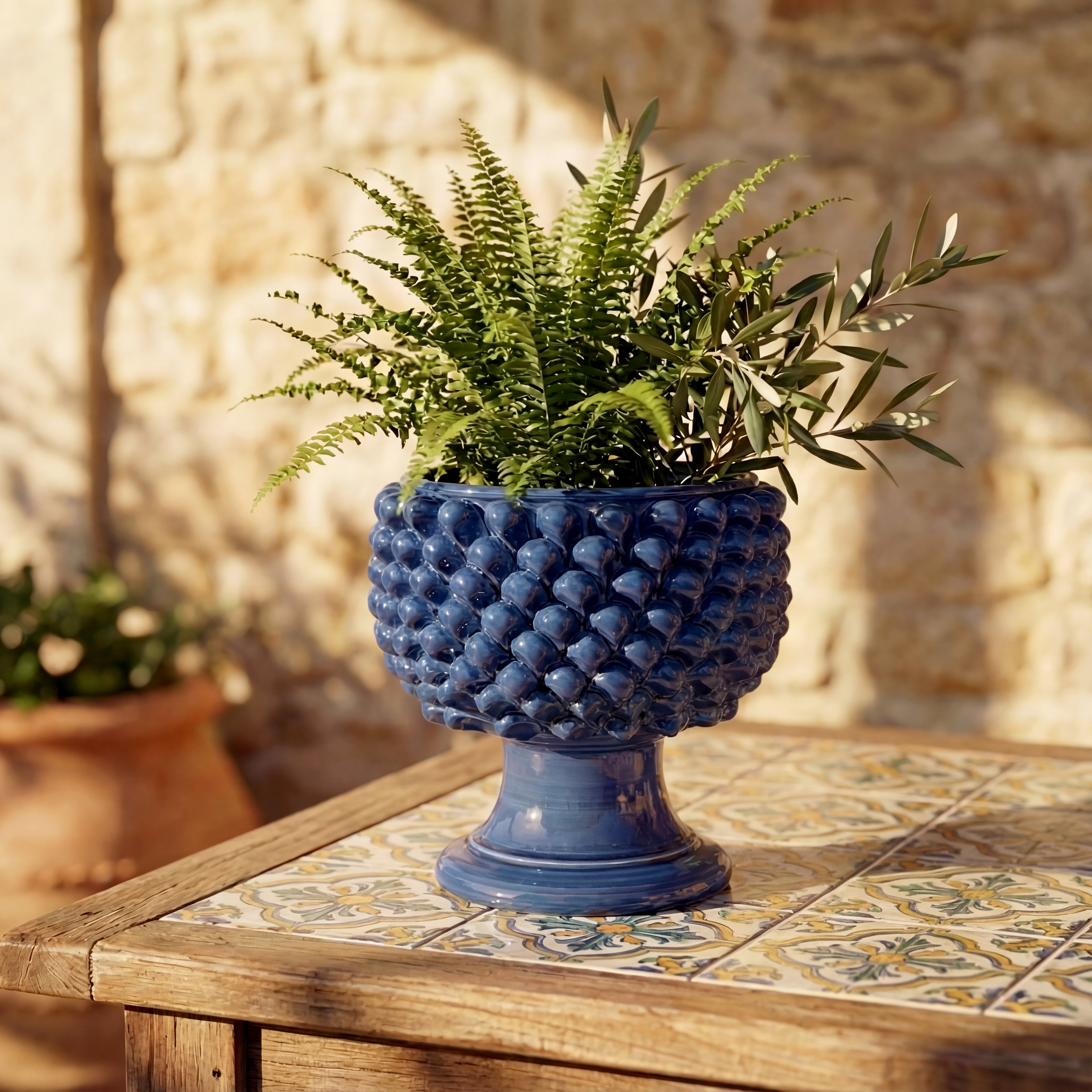 Vaso mezza pigna blu intenso in ceramica di Caltagirone - Ceramiche di Caltagirone Sofia
