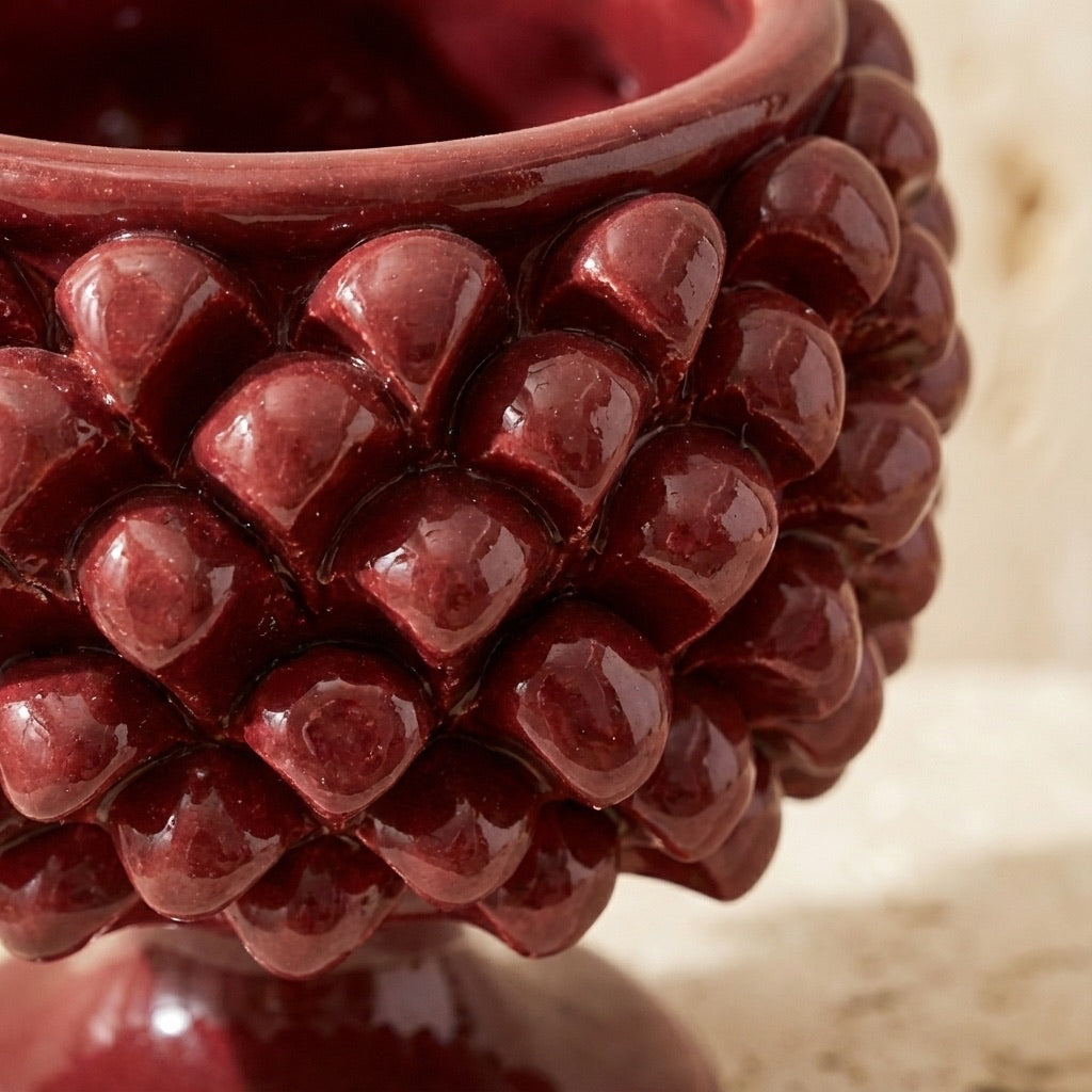Vaso mezza pigna bordeaux in ceramica di Caltagirone - Ceramiche di Caltagirone Sofia