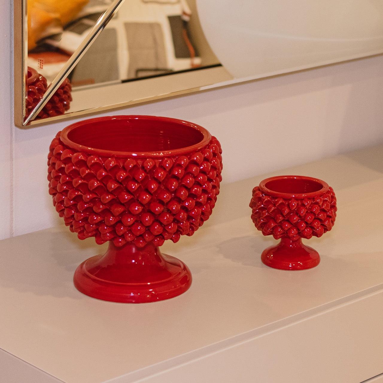 Vaso mezza pigna rosso fuoco in ceramica di Caltagirone - Ceramiche di Caltagirone Sofia