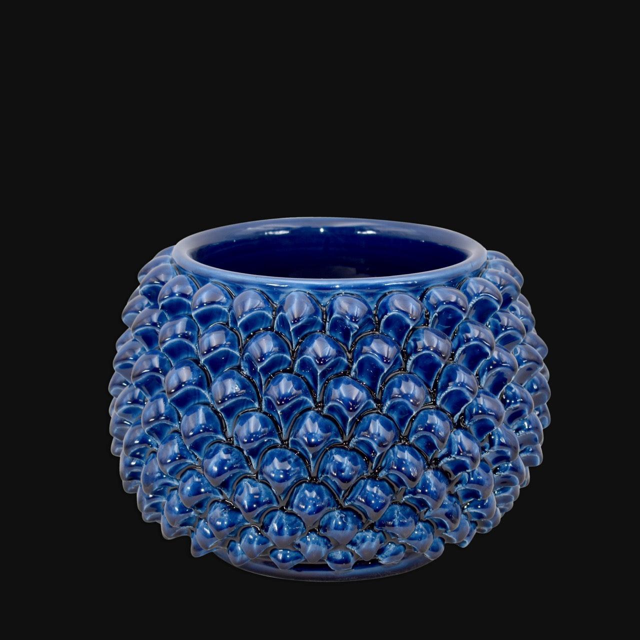 Vaso mezza pigna s/piede blu intenso in ceramica di Caltagirone - Ceramiche di Caltagirone Sofia