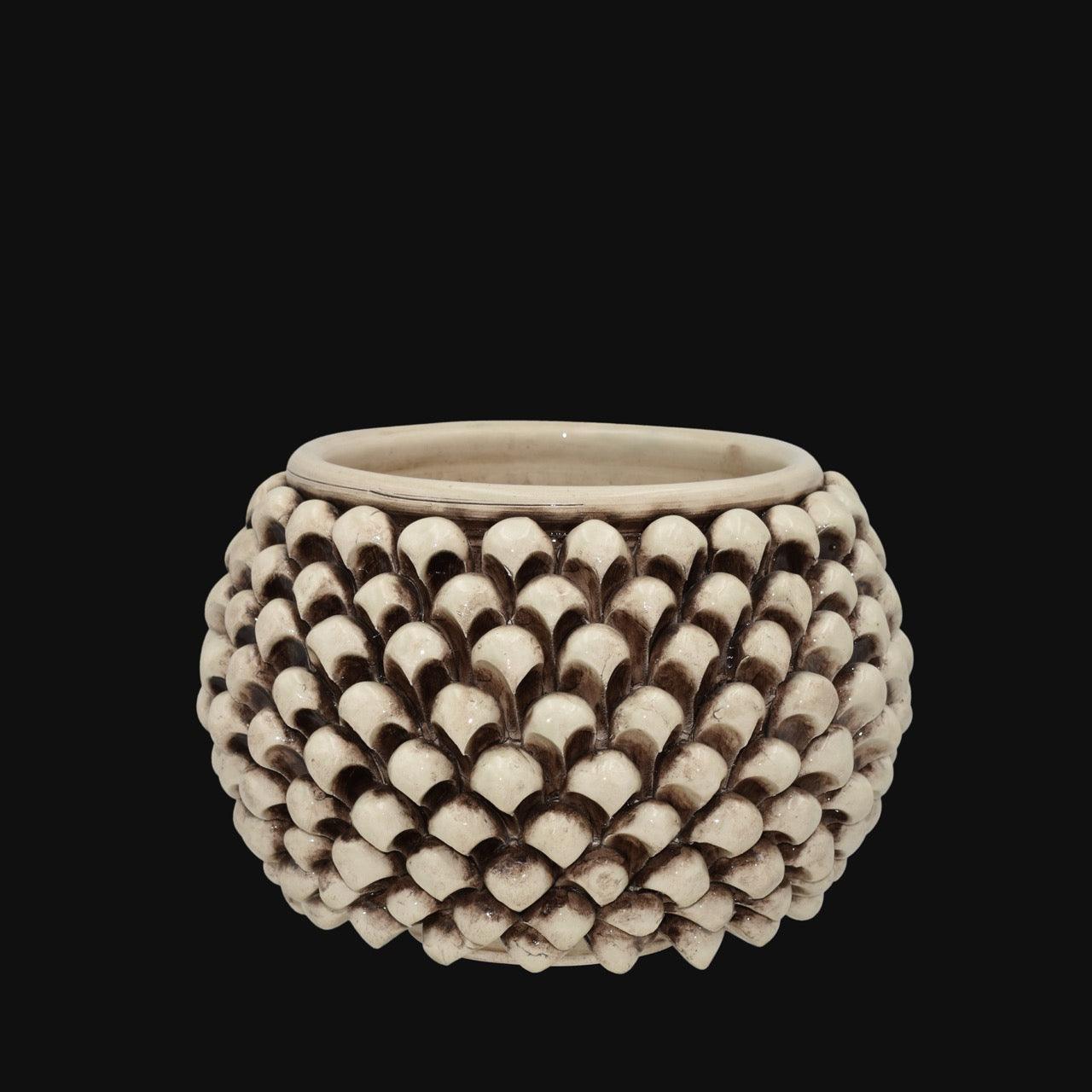 Vaso mezza pigna s/piede madreperla antichizzato in ceramica di Caltagirone - Ceramiche di Caltagirone Sofia