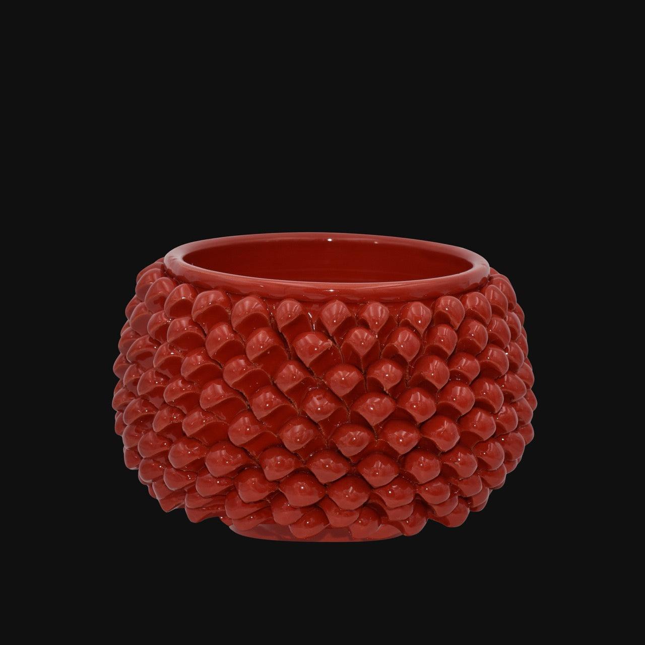 Vaso mezza pigna s/piede rosso fuoco in ceramica di Caltagirone - Ceramiche di Caltagirone Sofia