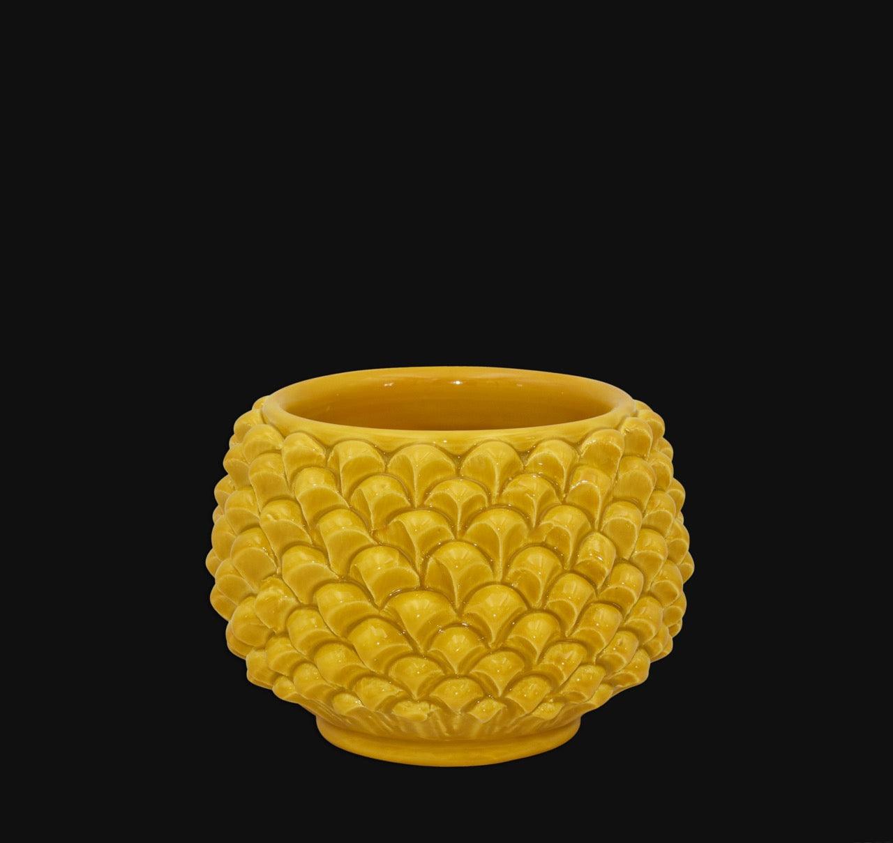 Vaso mezza pigna s/piede senape in ceramica di Caltagirone - Ceramiche di Caltagirone Sofia