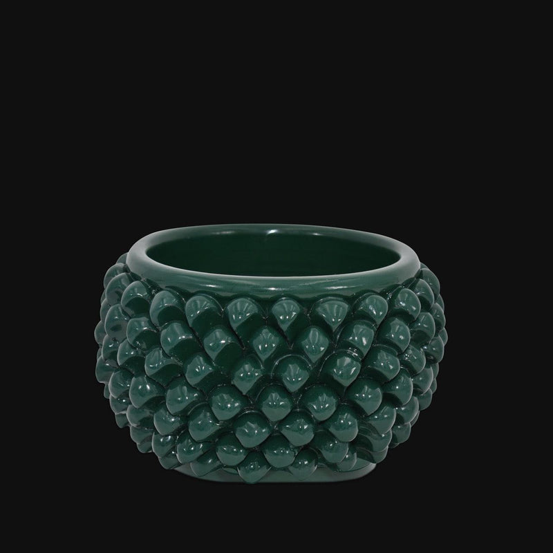 Vaso mezza pigna s/piede verde antico in ceramica di Caltagirone