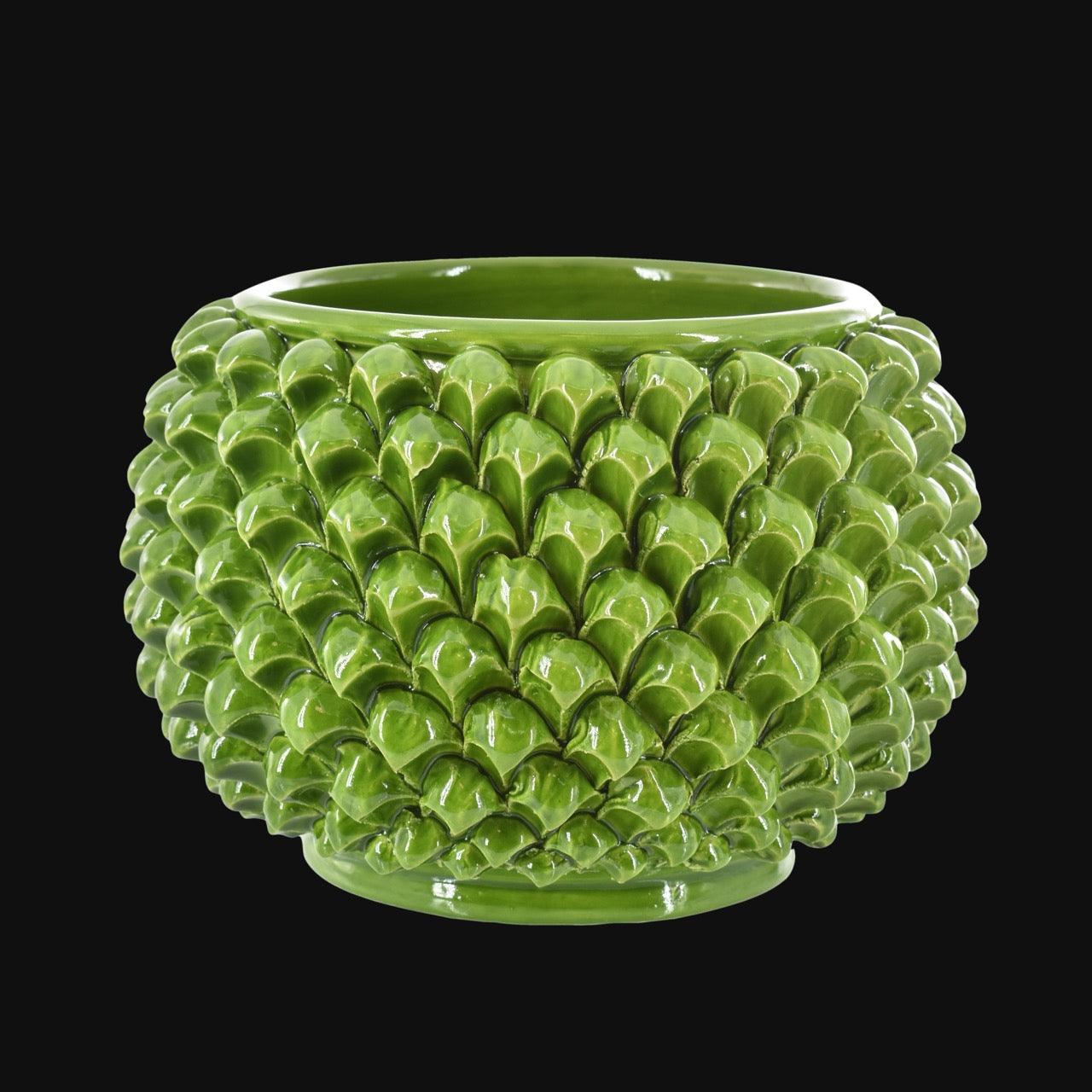 Vaso mezza pigna s/piede verde foglia in ceramica di Caltagirone - Ceramiche di Caltagirone Sofia