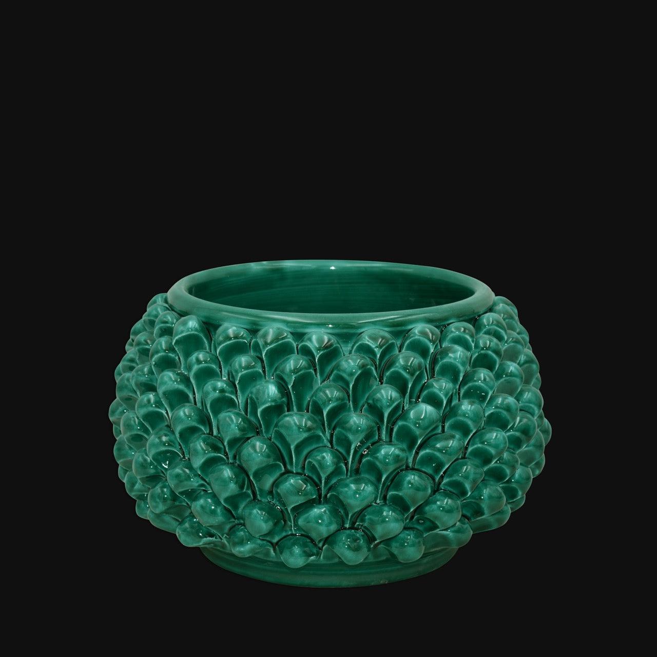 Vaso mezza pigna s/piede verde smeraldo in ceramica di Caltagirone - Ceramiche di Caltagirone Sofia