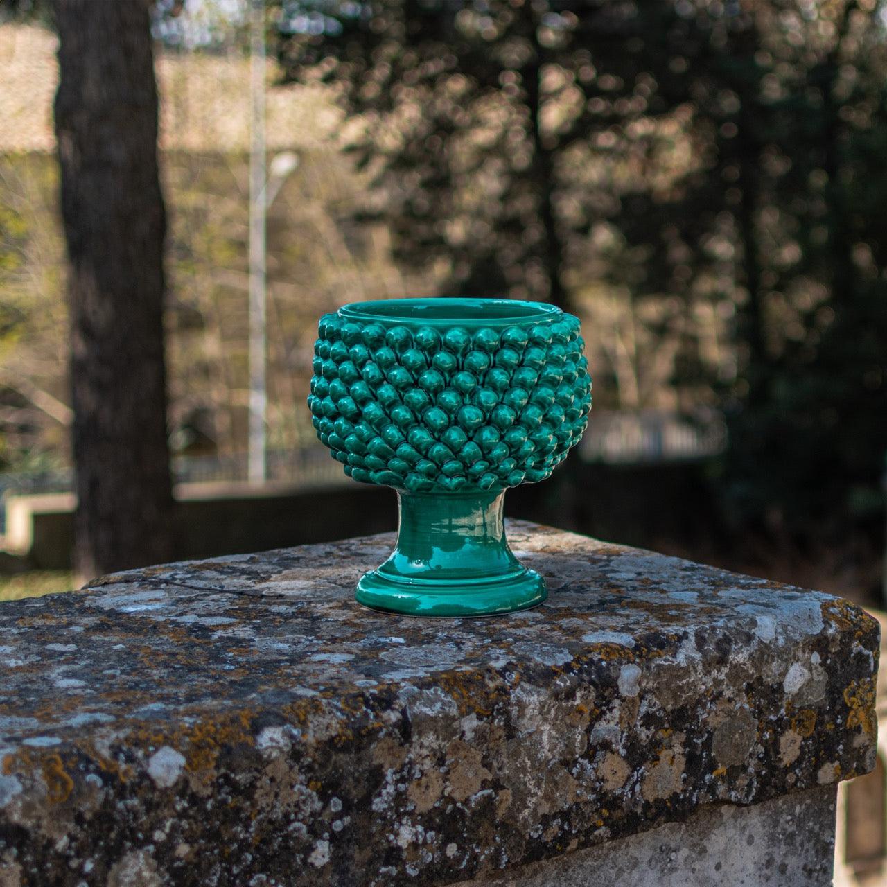 Vaso mezza pigna verde smeraldo in ceramica di Caltagirone - Ceramiche di Caltagirone Sofia
