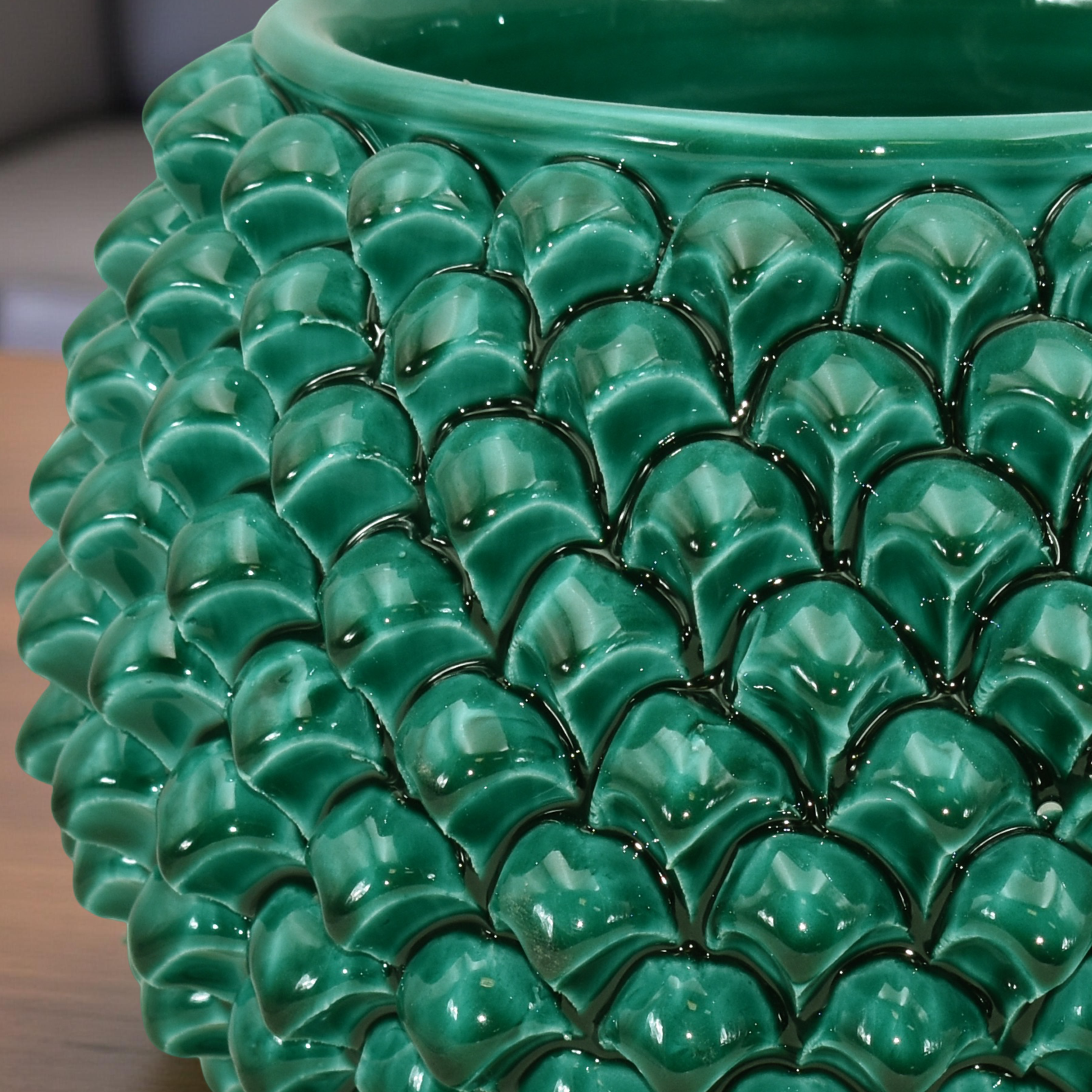 Vaso mezza pigna verde smeraldo in ceramica di Caltagirone - Ceramiche di Caltagirone Sofia