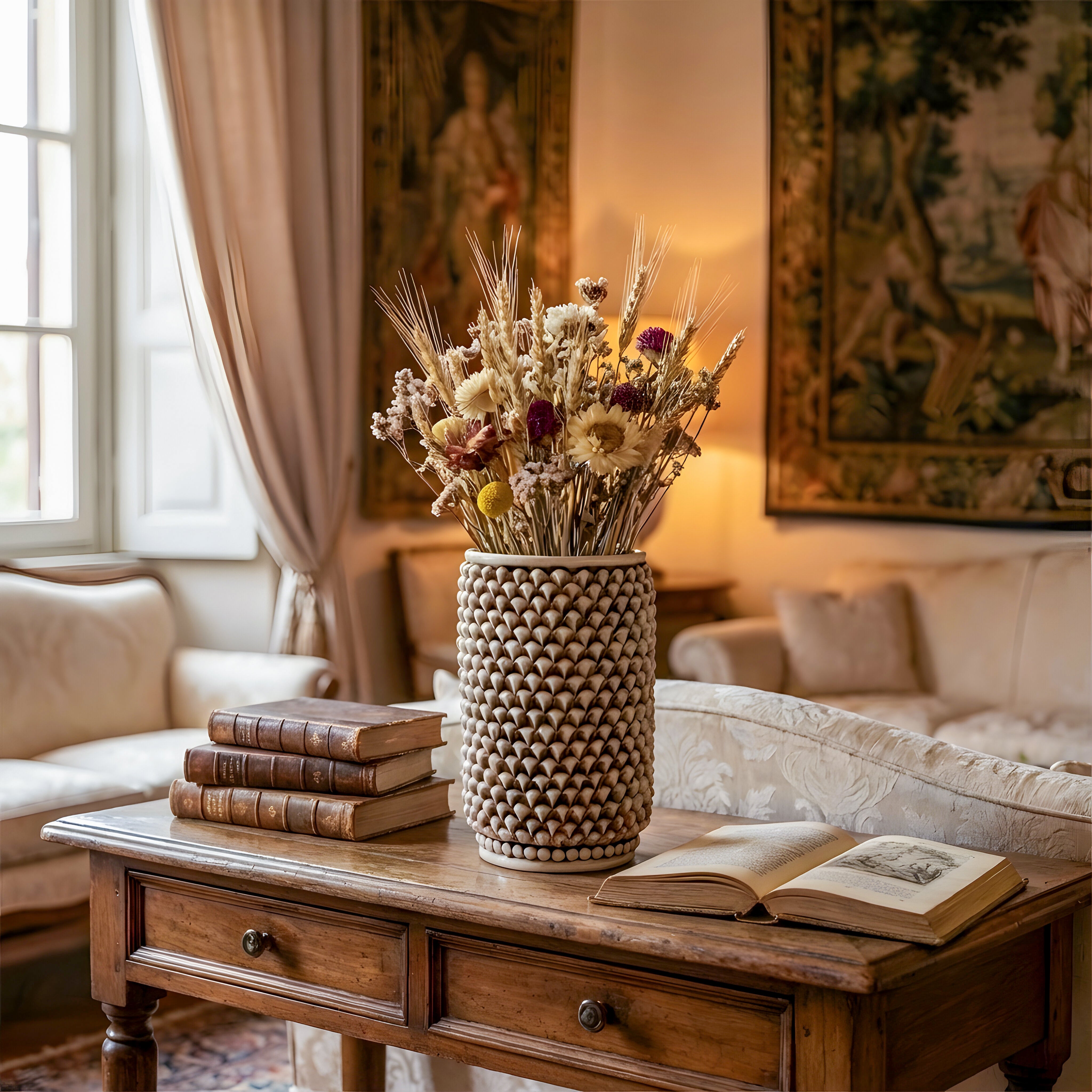 Vaso Pigna cilindro modellata a mano Madreperla Antichizzato - Ceramiche di Caltagirone Sofia