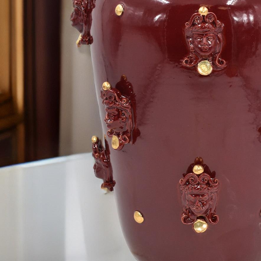 Vaso teste h 40 bordeaux/oro - Ceramiche di Caltagirone Sofia