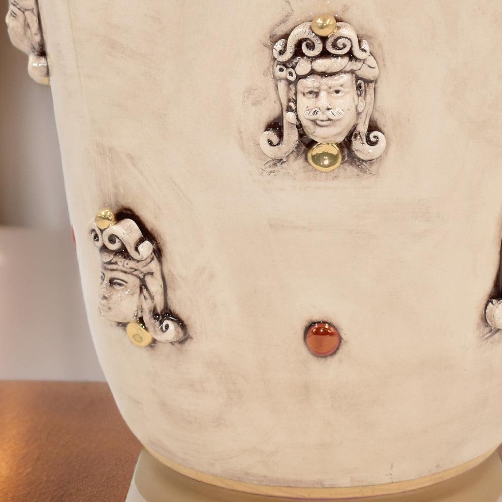 Vaso teste h 40 madreperla antichizzato oro e lustri - Ceramiche di Caltagirone Sofia