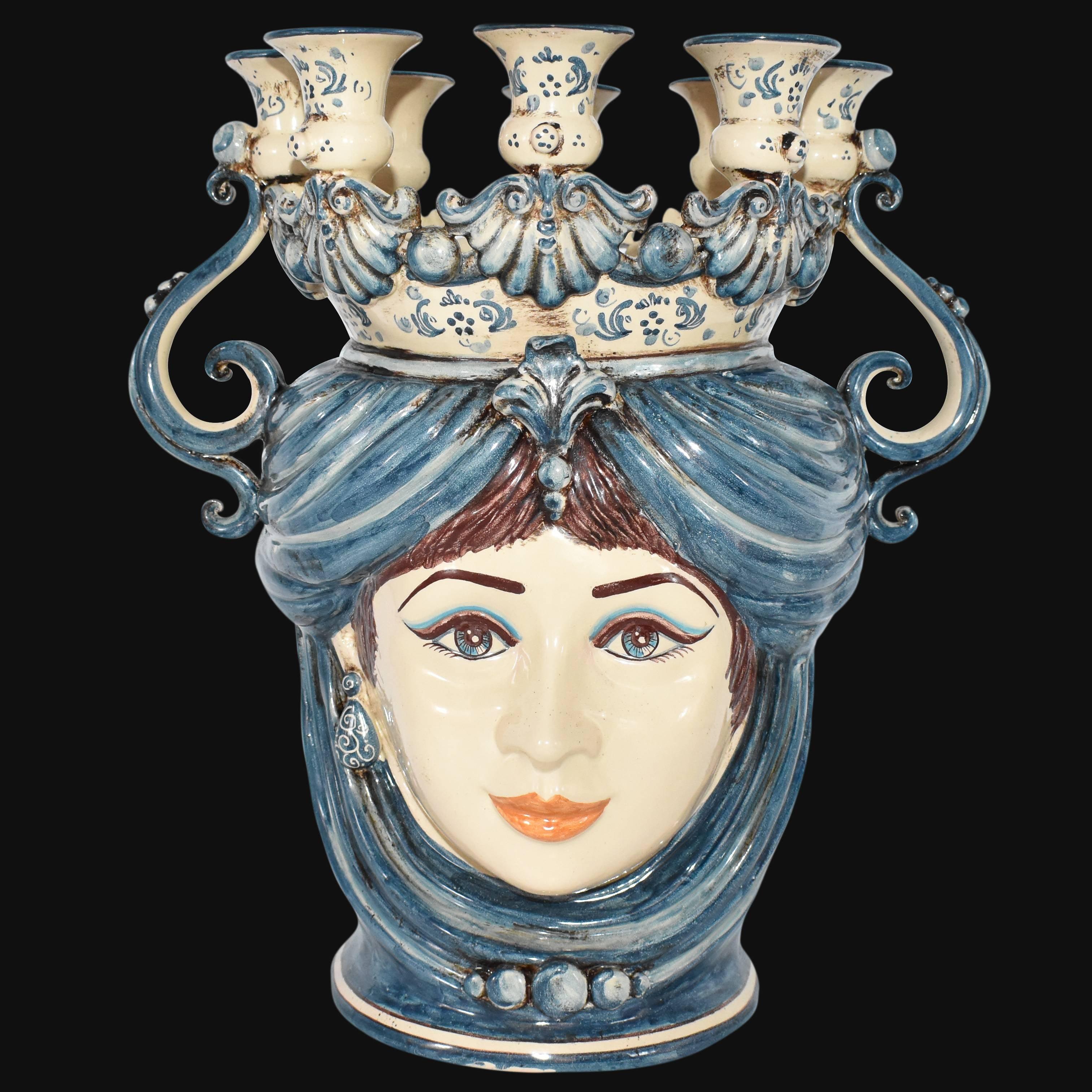 Testa a candeliere h 40 mono blu femmina - Ceramiche di Caltagirone Sofia