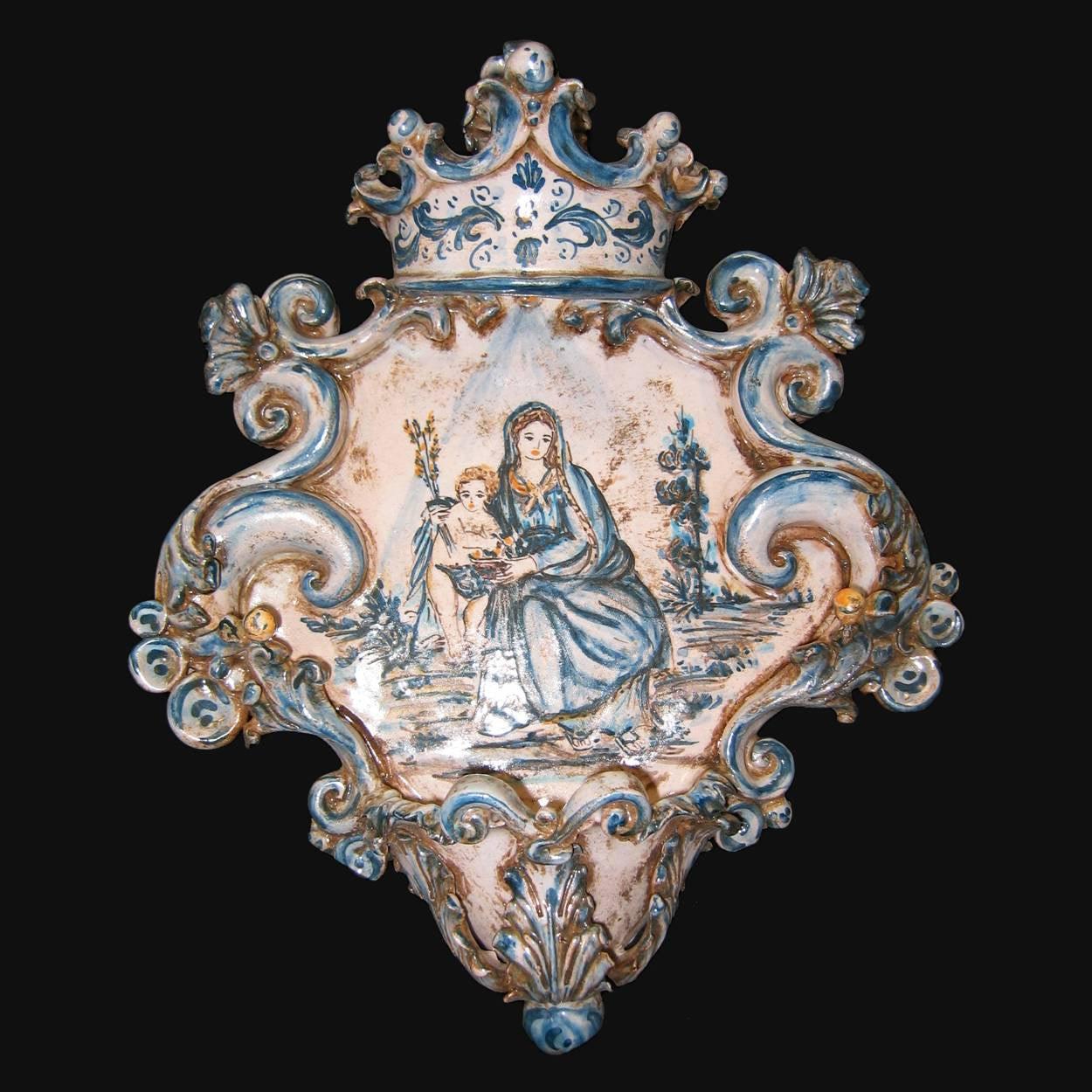 Acquasantiera grande appl 25x35 madonna valderice mono blu - Ceramiche di Caltagirone Sofia